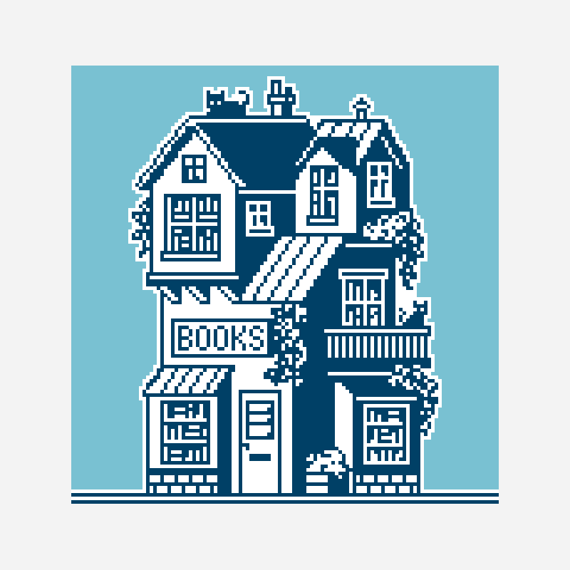 1 bit bookstore pixel art pattern, 120×120 grid