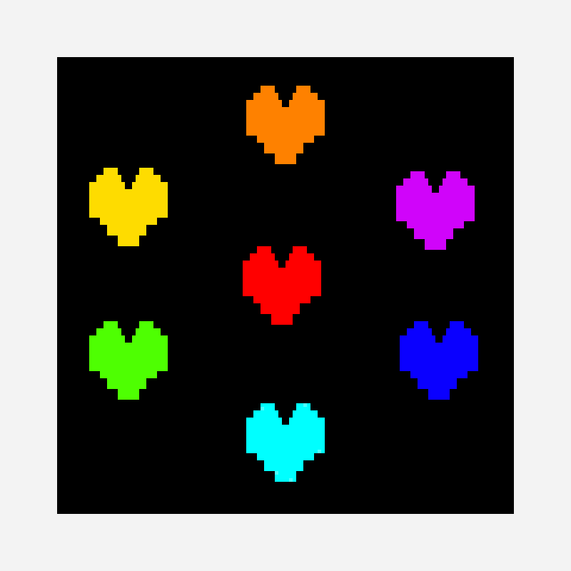 The 7 undertale souls pixel art pattern, 128×128 grid