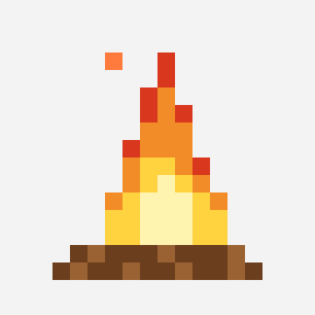 Campfire pixel art pattern, 16×16 grid