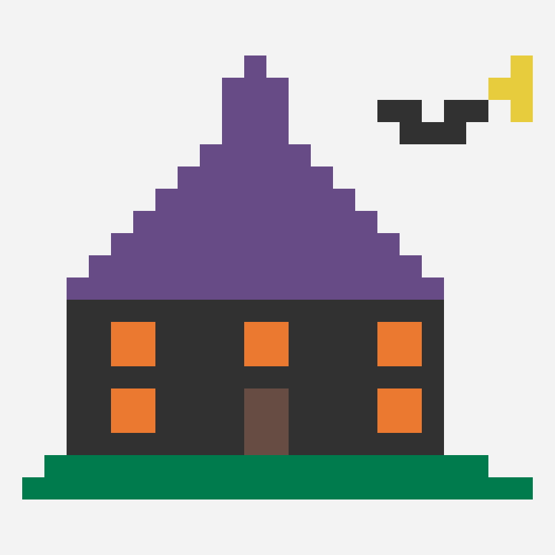 Haunted house pixel art pattern, 23×20 grid