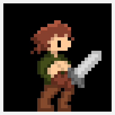 Little sword guy pixel art pattern, 32×32 grid