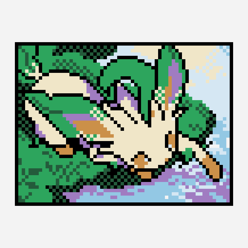 Leafeon cross stitch pattern, 64×48 grid