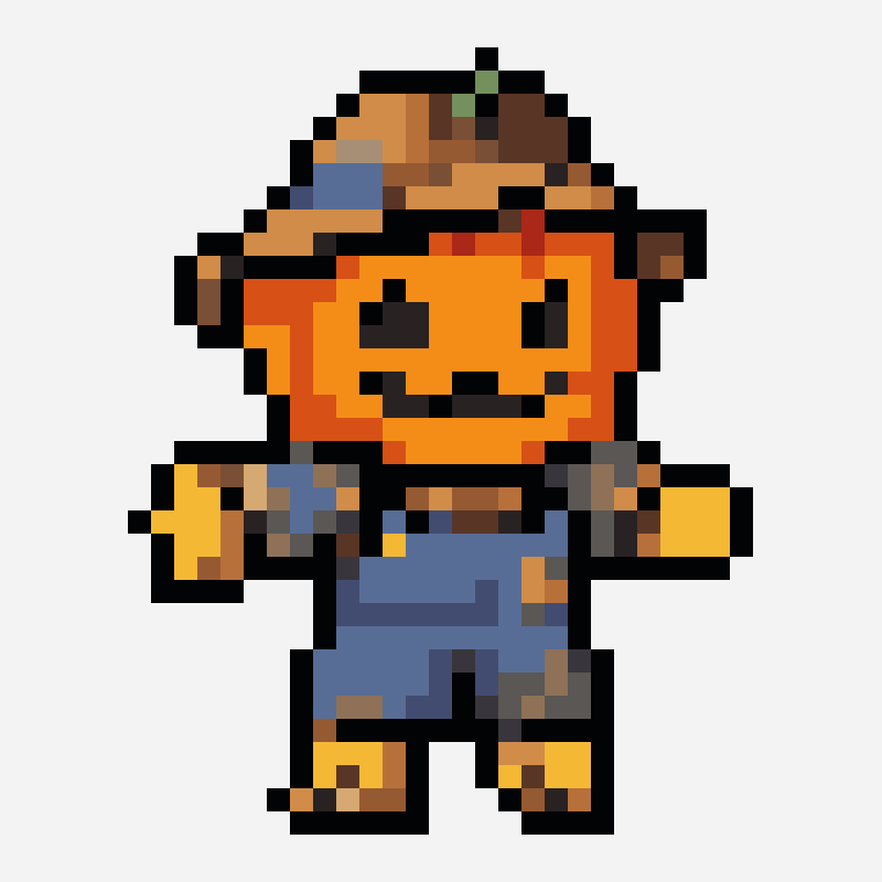 Halloween pumpkin scarecrow pixel art pattern, 27×34 grid
