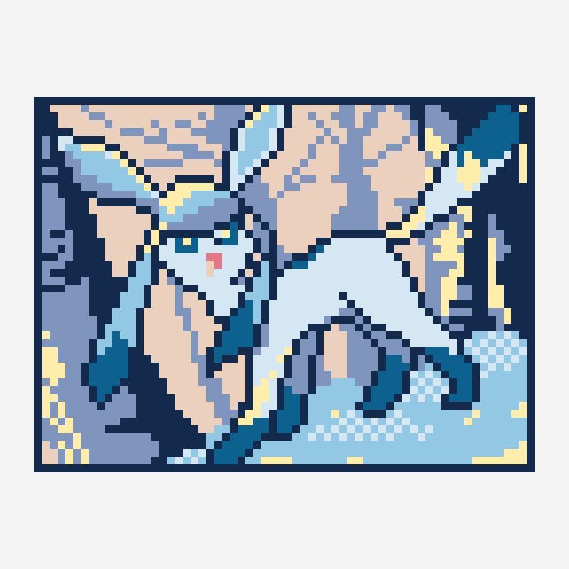 Glaceon cross stitch pattern, 64×48 grid