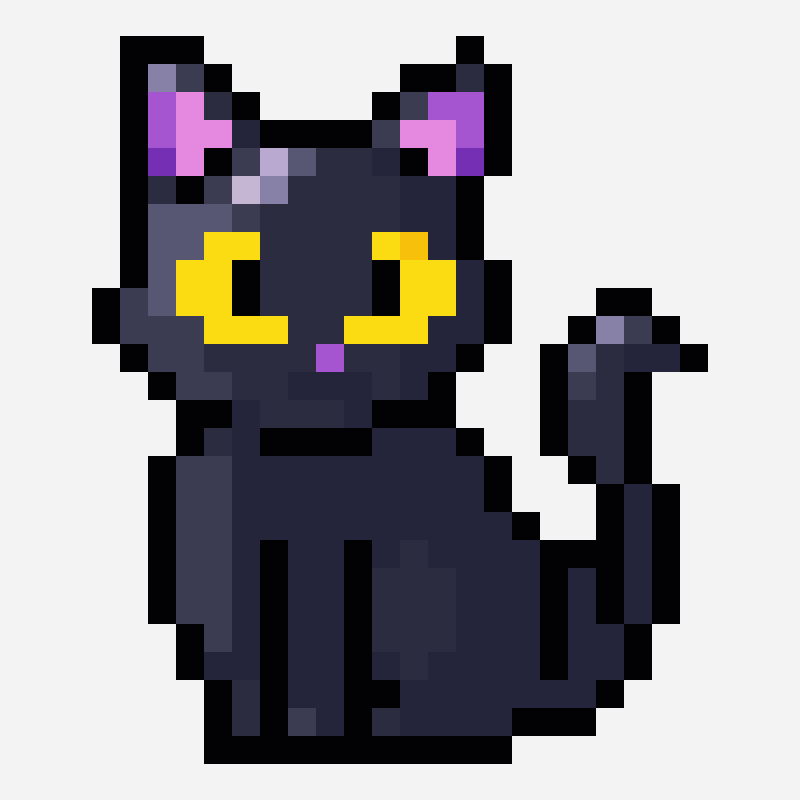 Halloween black cat pixel art pattern, 22×26 grid