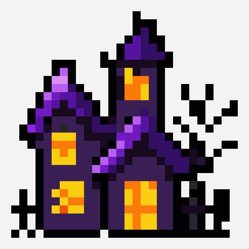 Halloween haunted house pixel art pattern, 28×28 grid