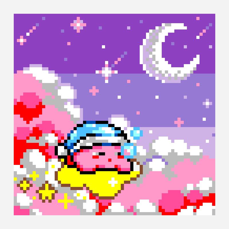 Sleepy Kirby pixel art pattern, 64×64 grid