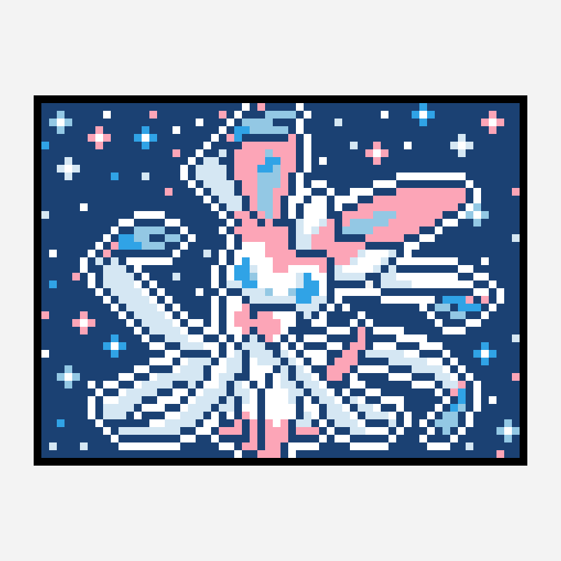 Sylveon cross stitch pattern, 64×48 grid
