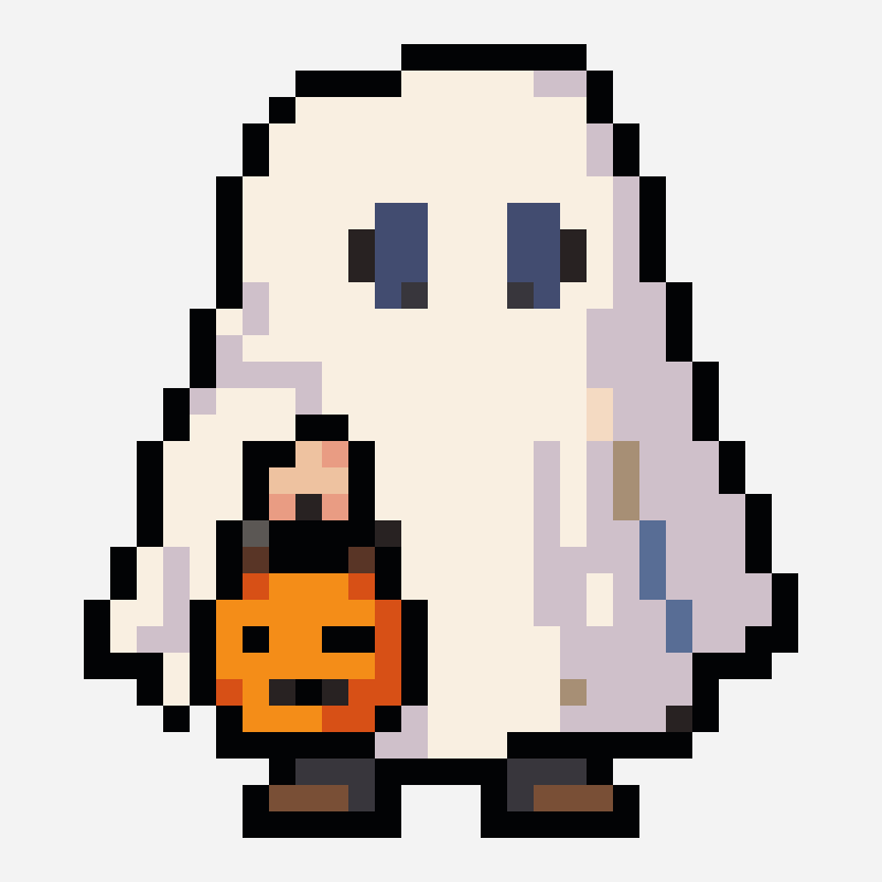 Halloween trick-or-treater pixel art pattern, 27×30 grid