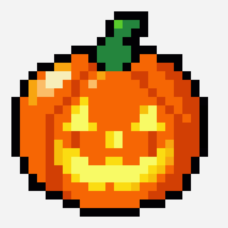 Halloween jack-o-lantern pixel art pattern, 24×24 grid