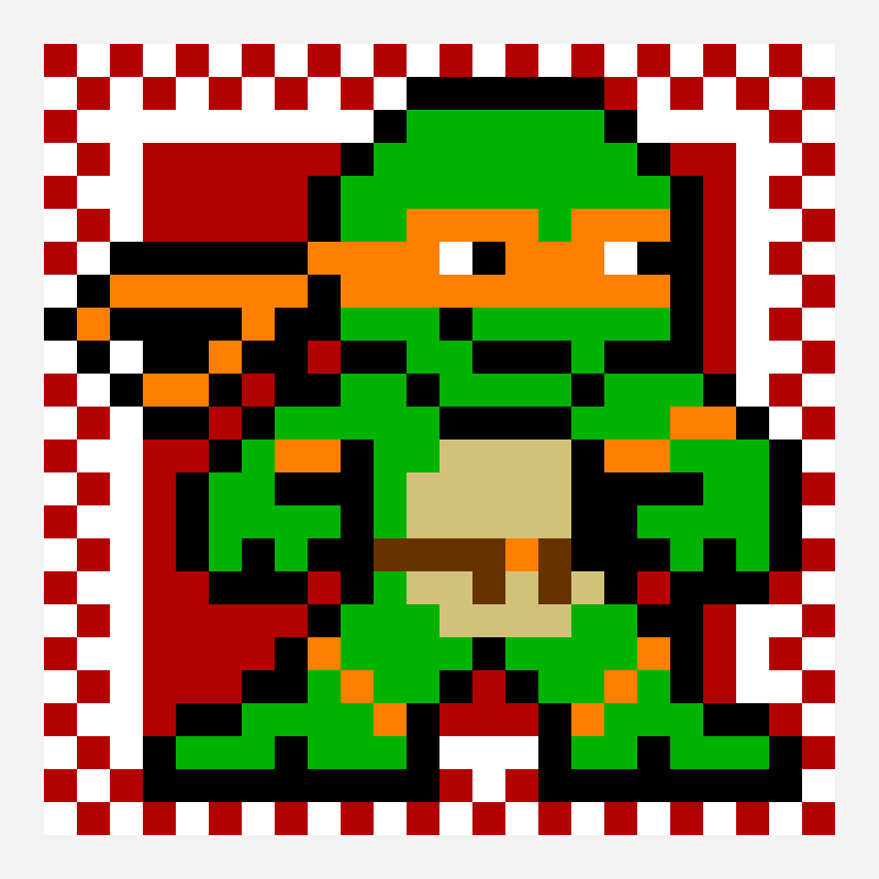 Michelangelo TMNT Pizza Box 像素画图案，24×24 格