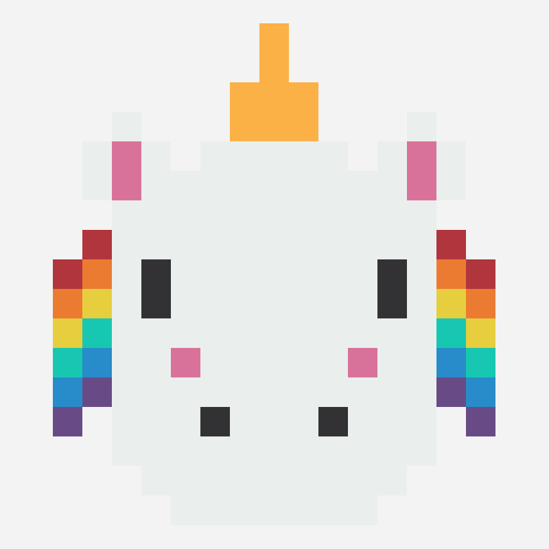 Unicorn with rainbow mane pixel art pattern, 15×17 grid