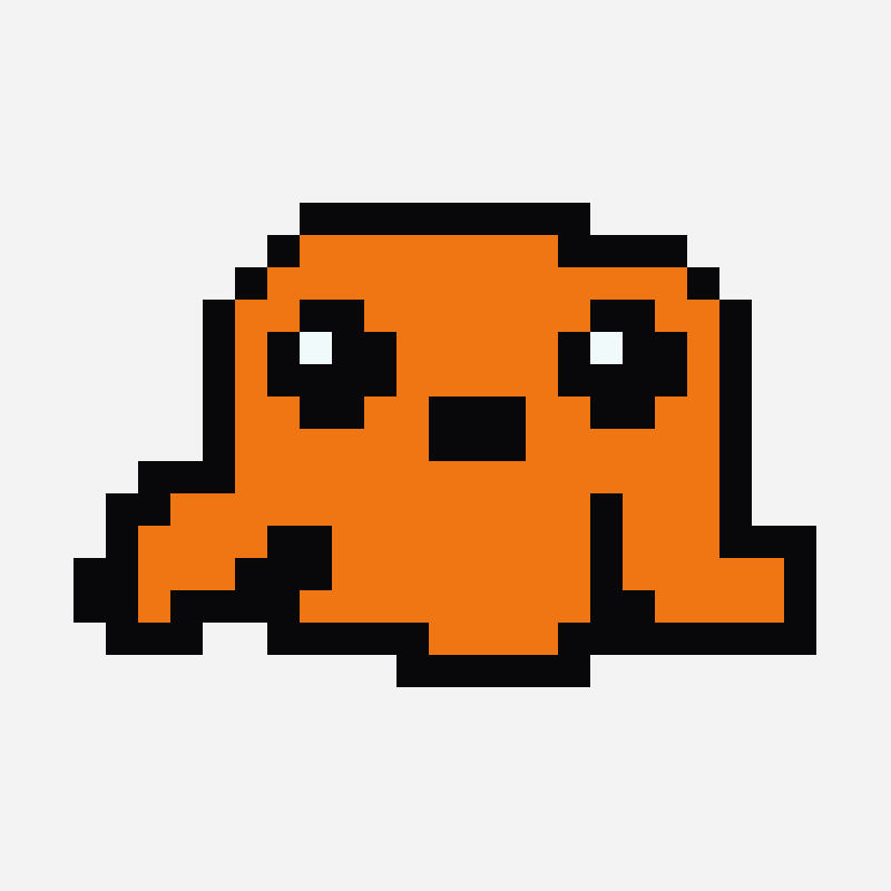 Little orange octopus minecraft block art pattern, 25×25 grid
