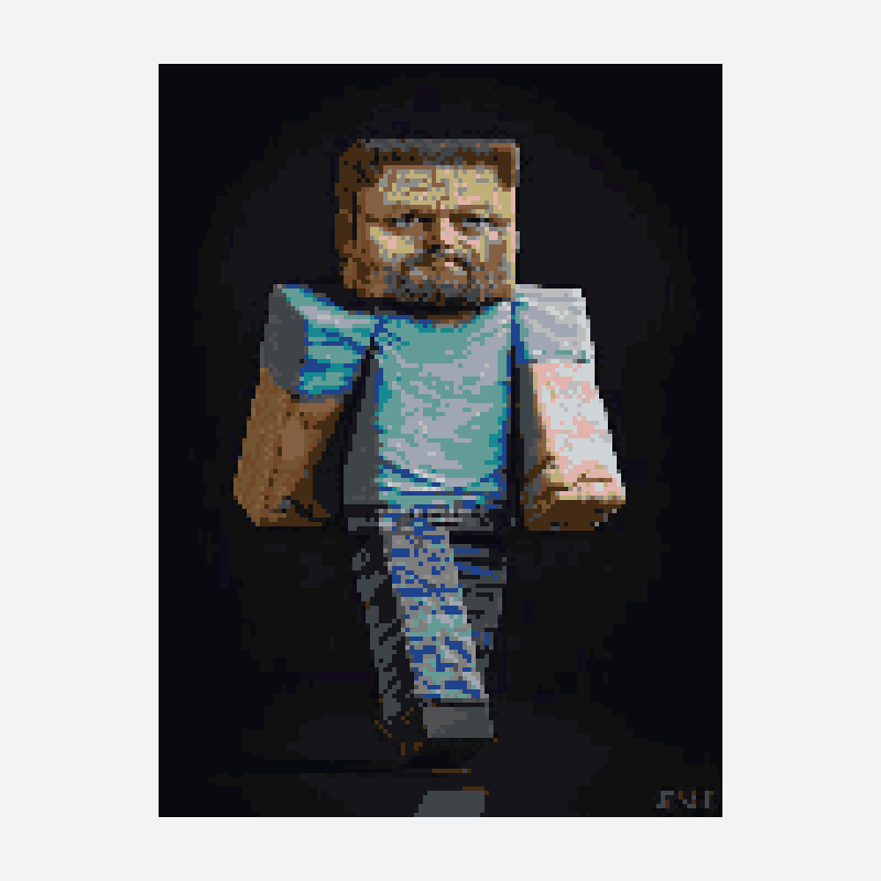 A realastic steve pixel art pattern, 128×171 grid