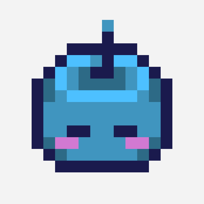 Sleeping Junimo (blue) pixel art pattern, 16×16 grid