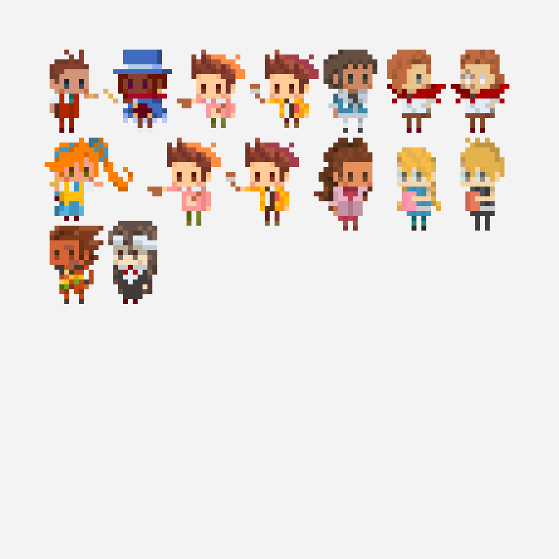 AceAttorney characters! feat. my headcanons pixel art pattern, 96×96 grid
