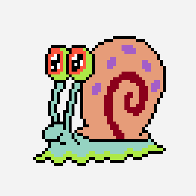 Doe Eyed Gary The Snail patrón de hama bead, cuadrícula 58×50