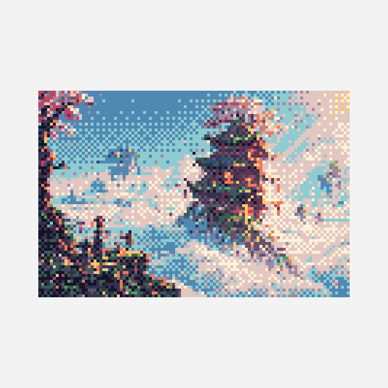 temple in the cloud pixel art pattern, 107×71 grid