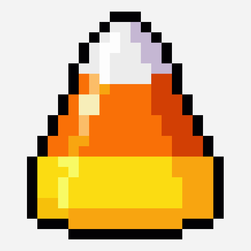Halloween candy corn pixel art pattern, 19×22 grid