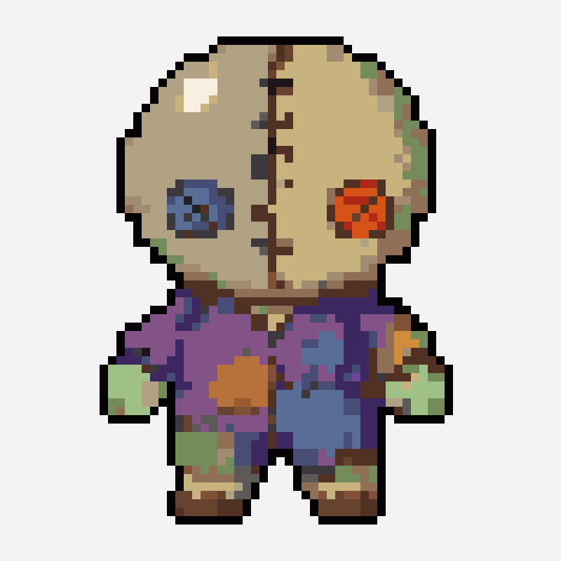 Halloween patchwork doll pixel art pattern, 43×60 grid