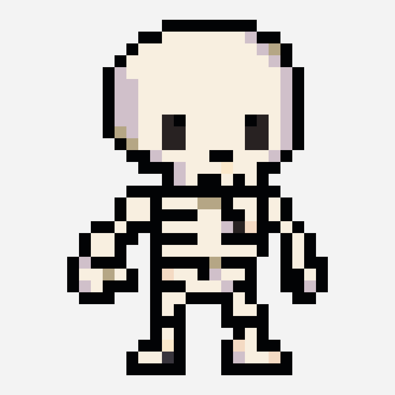 Halloween skeleton pixel art pattern, 22×30 grid
