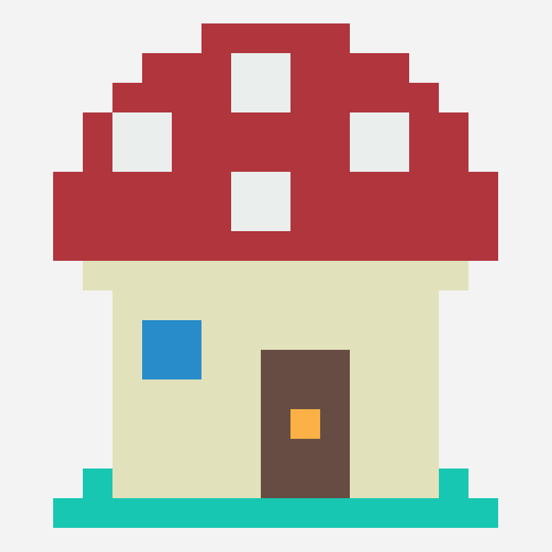 Mushroom house pixel art pattern, 15×17 grid