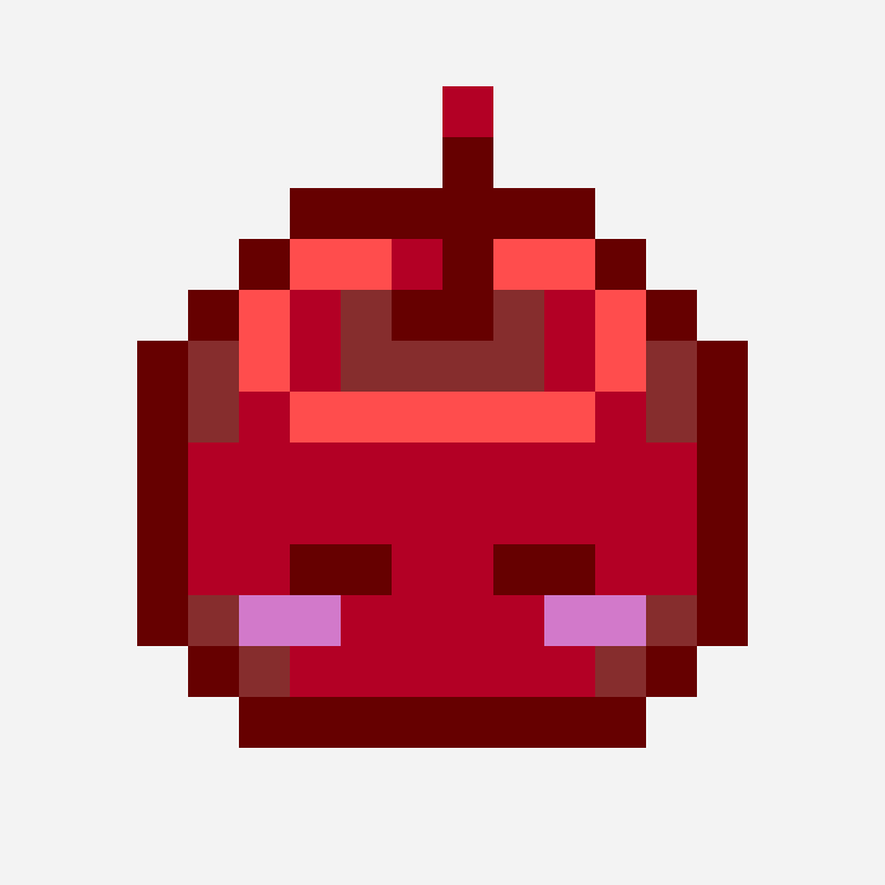 Sleeping Junimo (red) pixel art pattern, 16×16 grid