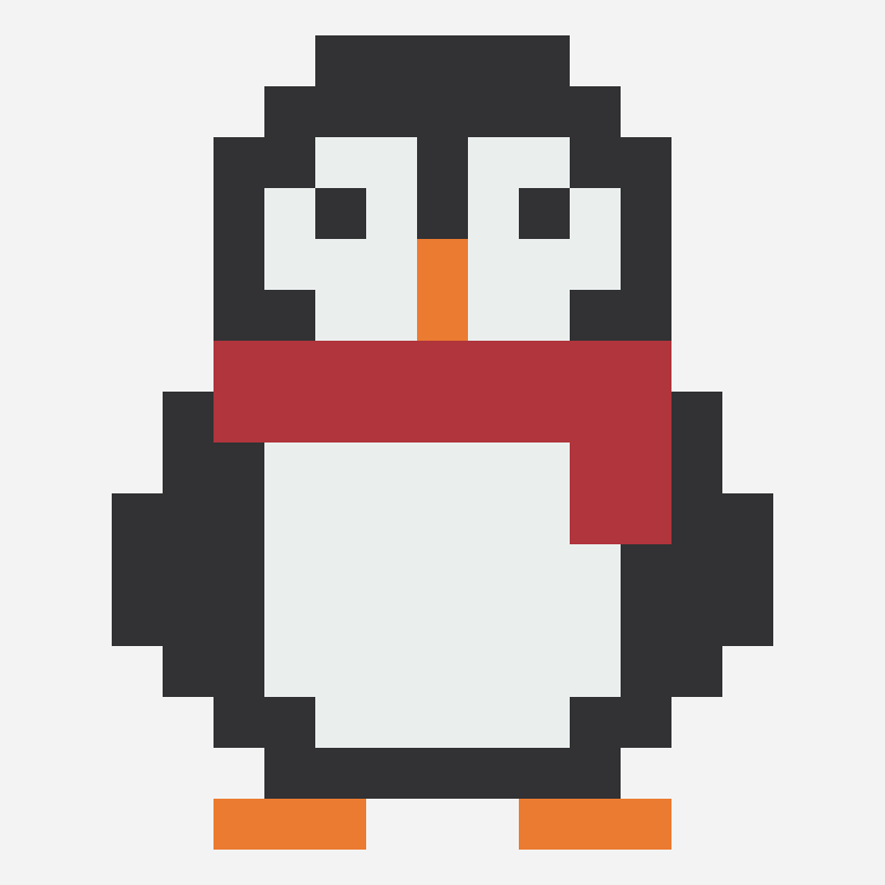 Penguin with scarf pixel art pattern, 13×16 grid