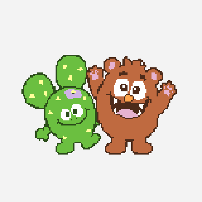 Bear and cacrus friends pixel art pattern, 128×117 grid