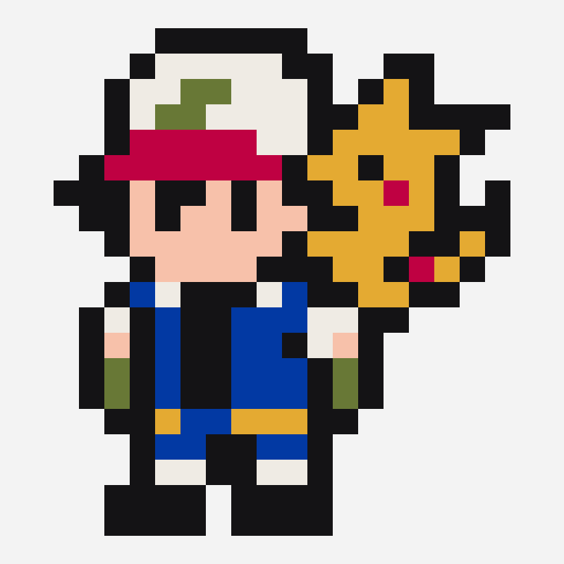 Ash and Pikachu 펄러 비즈 패턴, 18×20 그리드