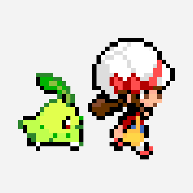 Chikorita and Lyra pixel art pattern, 42×35 grid