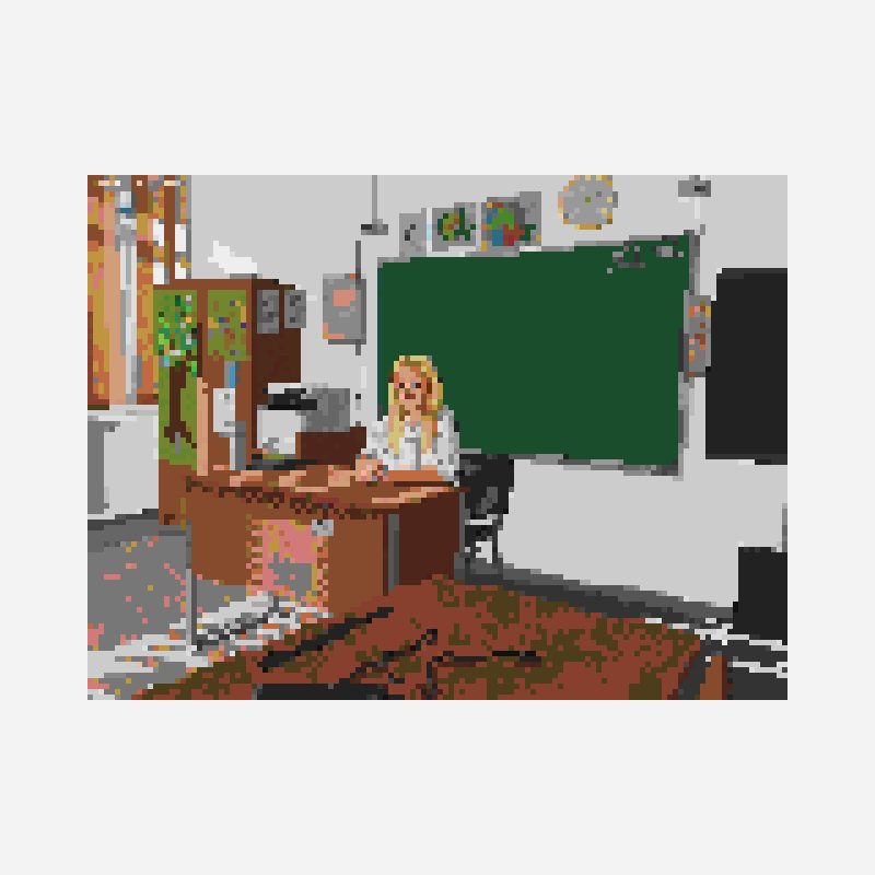 classroom pixel art pattern, 128×96 grid