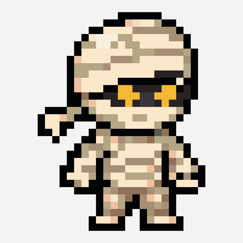 Halloween mummy pixel art pattern, 23×30 grid