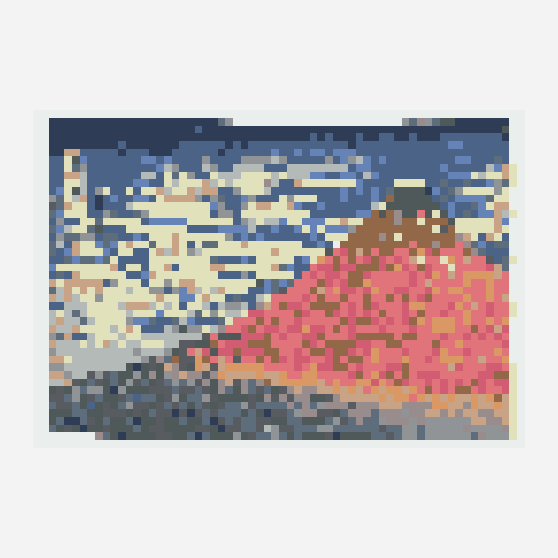 Red Fuji pixel art pattern, 64×44 grid