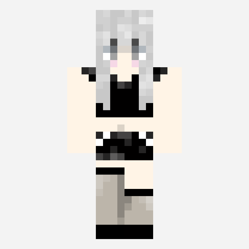白髪ギャル　 Gal with white hair patrón de skin de minecraft, cuadrícula 64×64