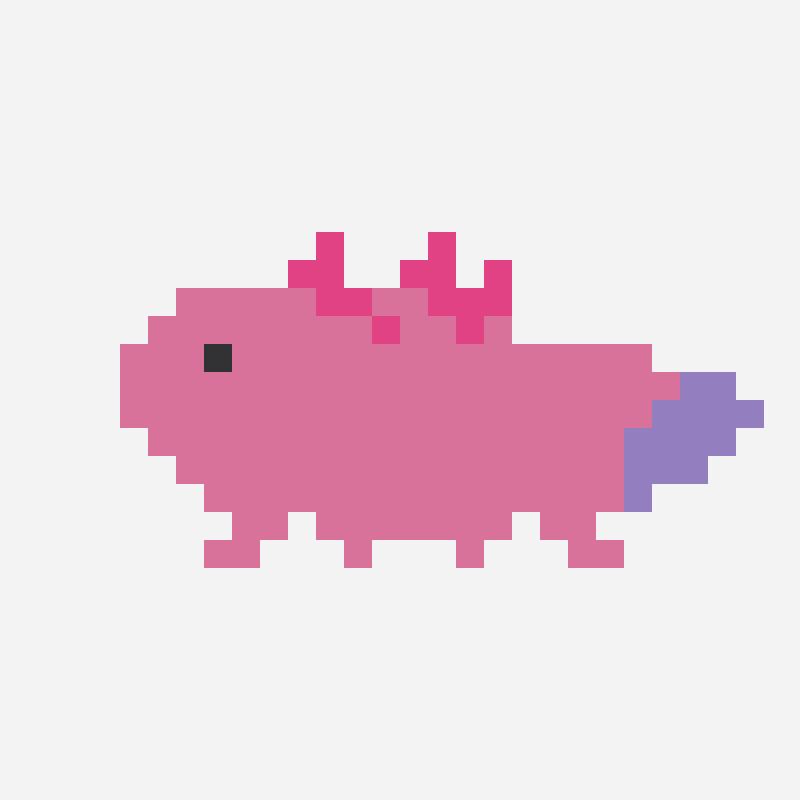 Axolotl swimming pixel art pattern, 26×12 grid