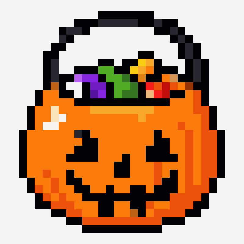 Halloween candy bucket pixel art pattern, 26×28 grid