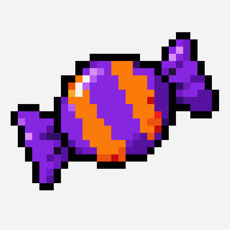 Halloween wrapped candy pixel art pattern, 29×23 grid
